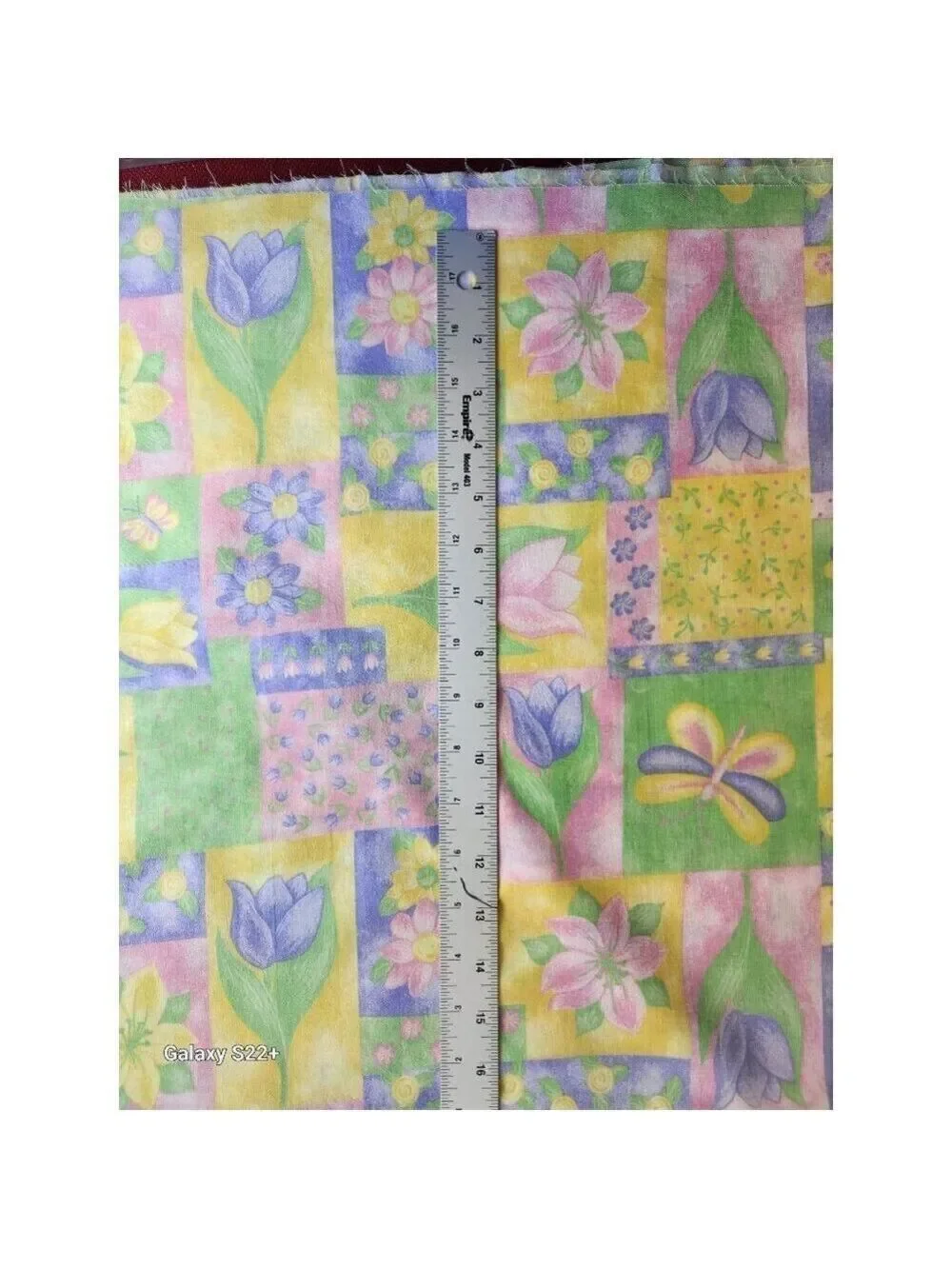 Floral Garden Patchwork Fabric Spring Tulips Daisies & Butterflies Bright Pastel